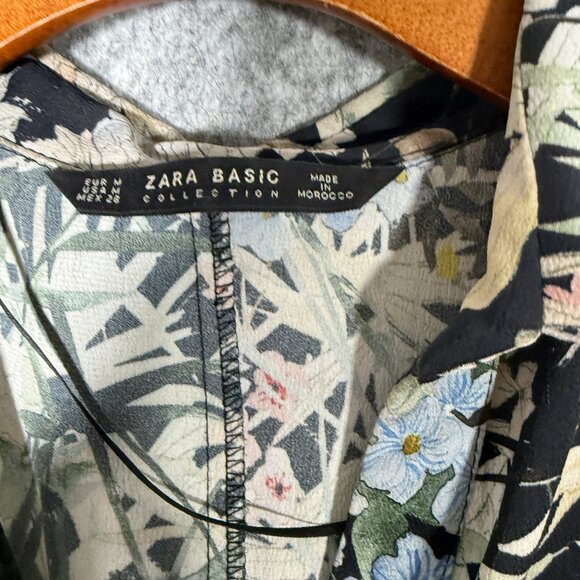 Zara Floral Shirt Midi Dress Dress Belted Tropical Cruise M - Picture 4 of 9